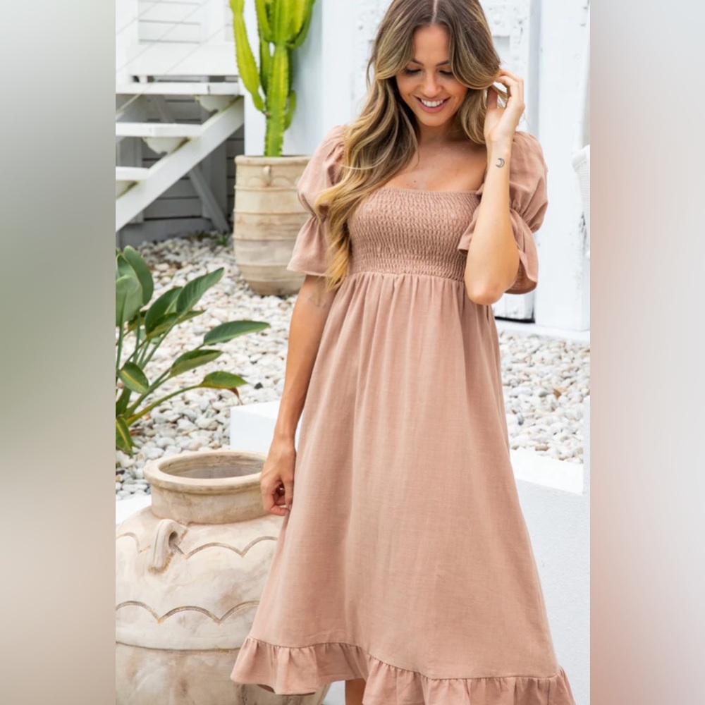 Girl and the Sun Soleil Midi Cotton Dress - Mocha